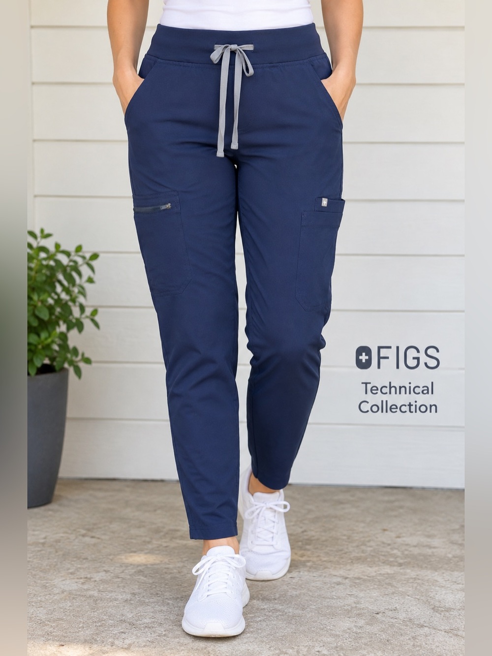 FIGS Yola Slim Scrub Pants Women’s L Navy Blue Technical Collection Cargo